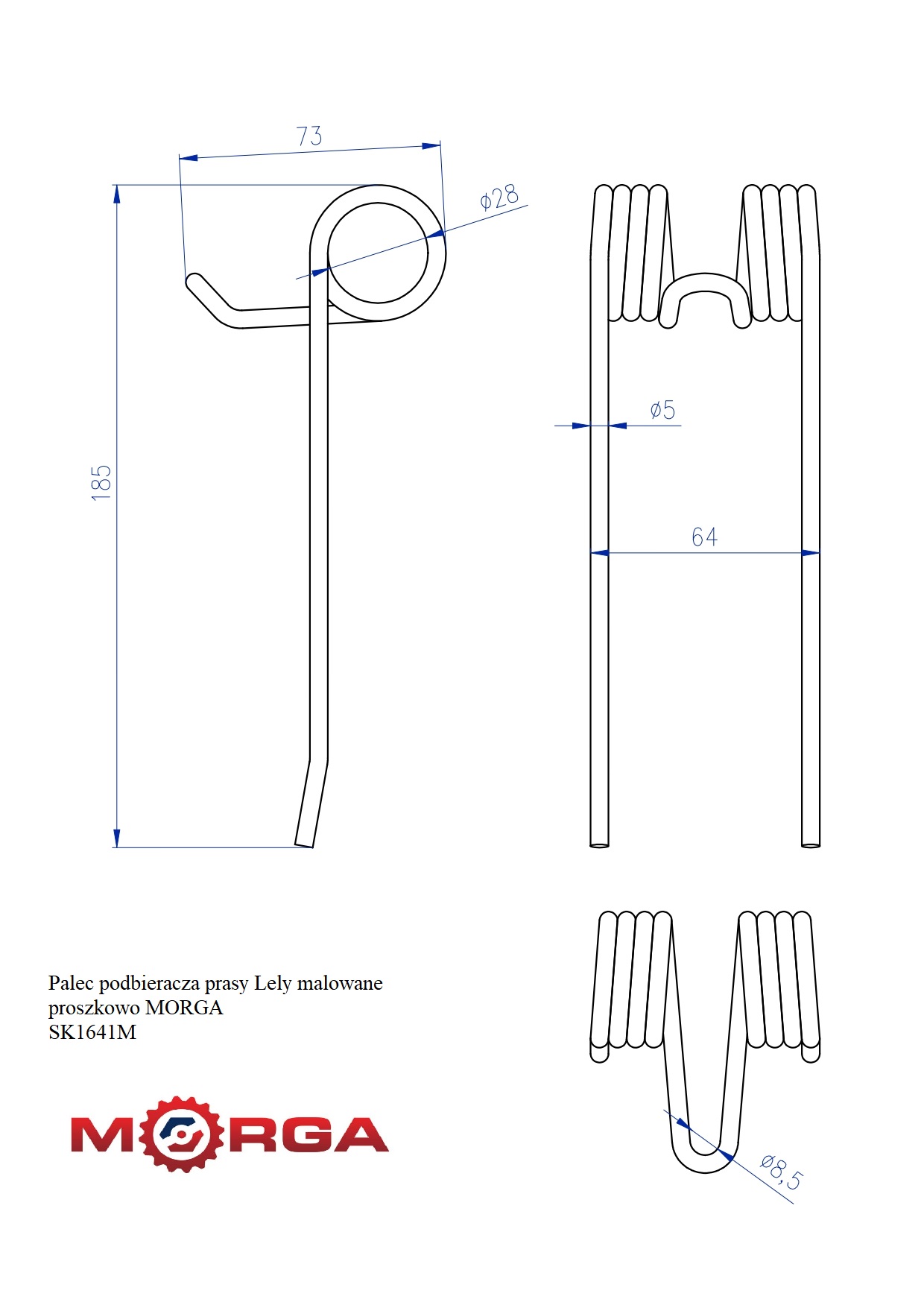 Palec Podbieracza Prasy Lely Malowane Proszkowo Morga Palec Podbieracza Prasy Lely Malowane Proszkowo Morga - obrazek 2