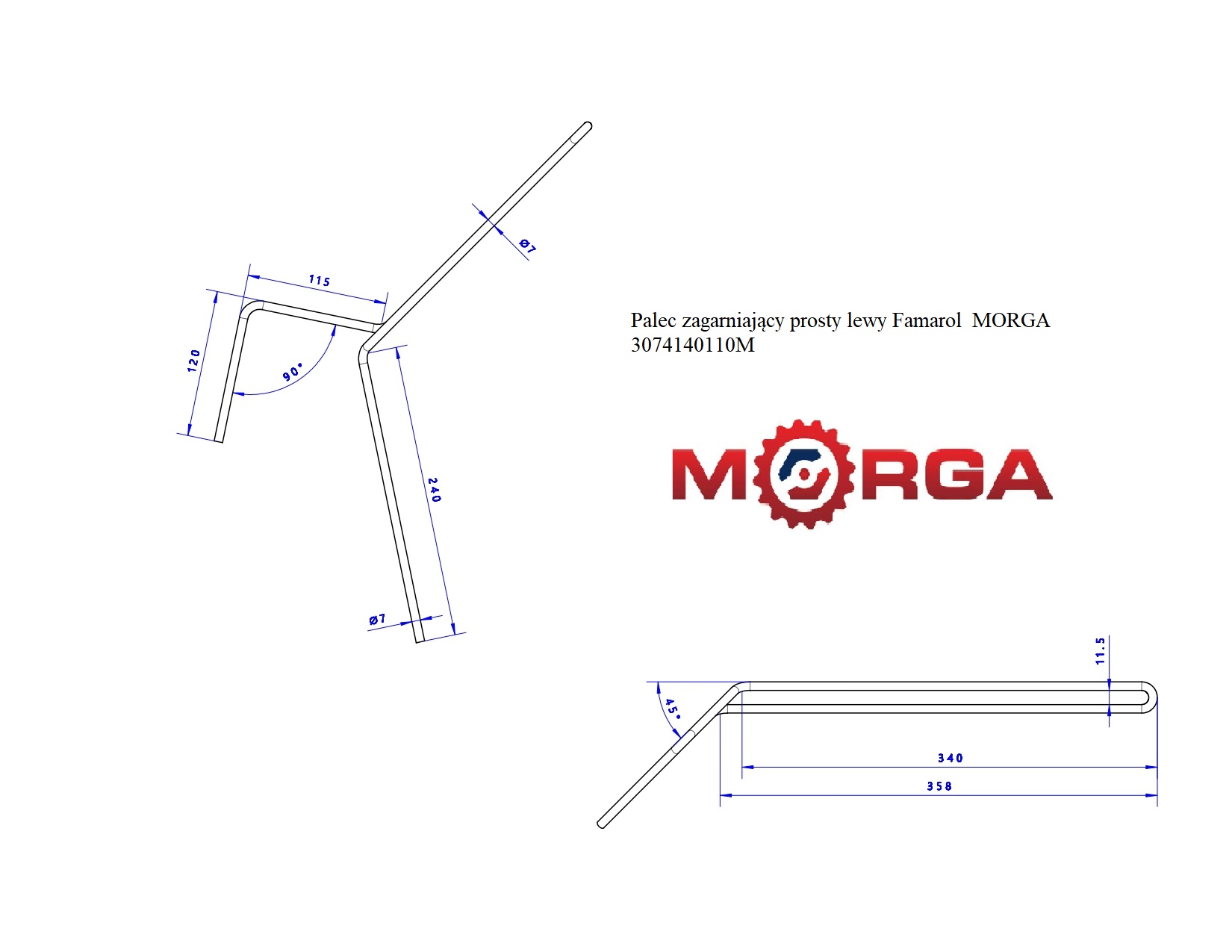 Palec Zagarniający Prosty Lewy Famarol Malowane Proszkowo Morga Palec Zagarniający Prosty Lewy Famarol Malowane Proszkowo Morga - obrazek 3