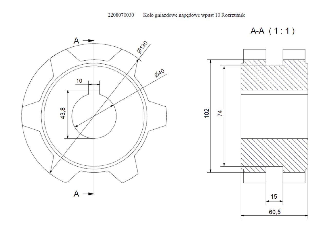 Koło gniazdowe napędowe wpust 10 rozrzutnik Koło gniazdowe napędowe wpust 10 rozrzutnik - obrazek 2
