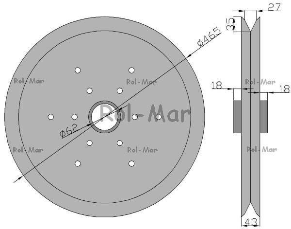 Koło pasowe fi 465 wirnika 5260020460 przetrząsarka karuzelowa Koło pasowe fi 465 wirnika 5260020460 przetrząsarka karuzelowa - obrazek 2