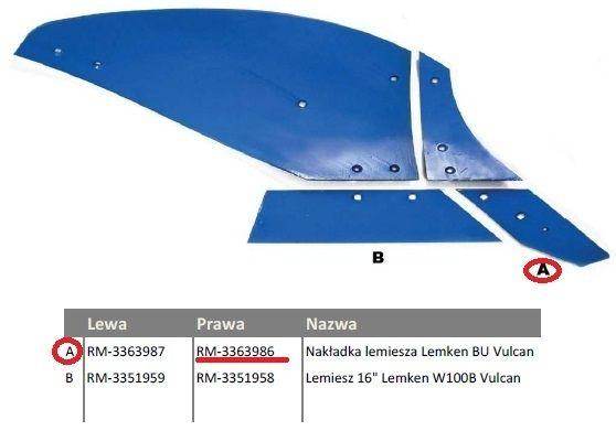 Dłutonakładka lemiesza prawa lemken bu vulcan pasuje śruba m12x35pl 2szt Dłutonakładka lemiesza prawa lemken bu vulcan pasuje śruba m12x35pl 2szt - obrazek 2