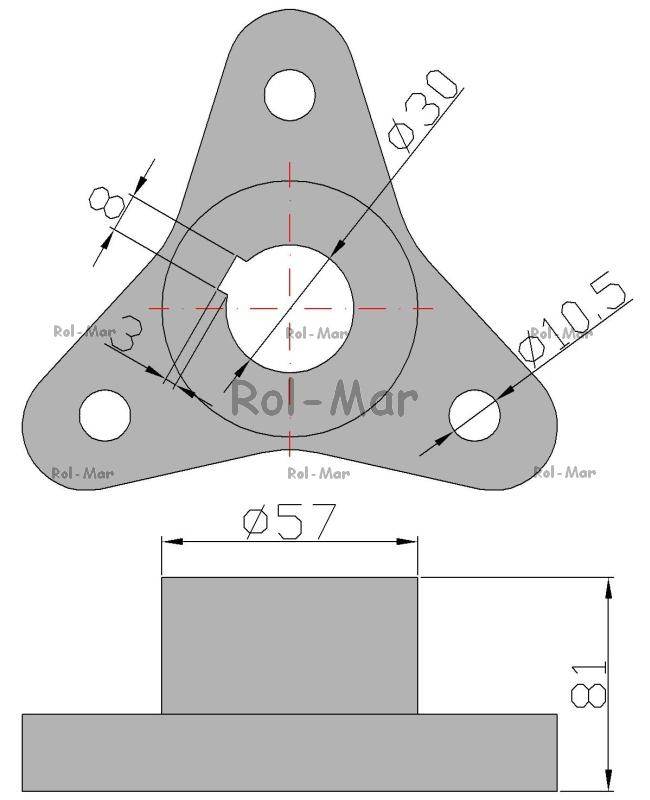 Końcówka sprzęgła trzyotworowa wpust fi30 rozrzutnik 2208030330 Końcówka sprzęgła trzyotworowa wpust fi30 rozrzutnik 2208030330 - obrazek 2