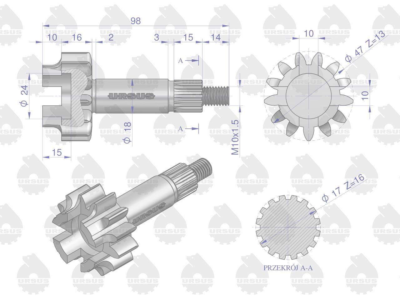 Koło zębate z wałkiem napędu pompy hydraulicznej c-360 oryginał ursus Koło zębate z wałkiem napędu pompy hydraulicznej c-360 oryginał ursus - obrazek 2
