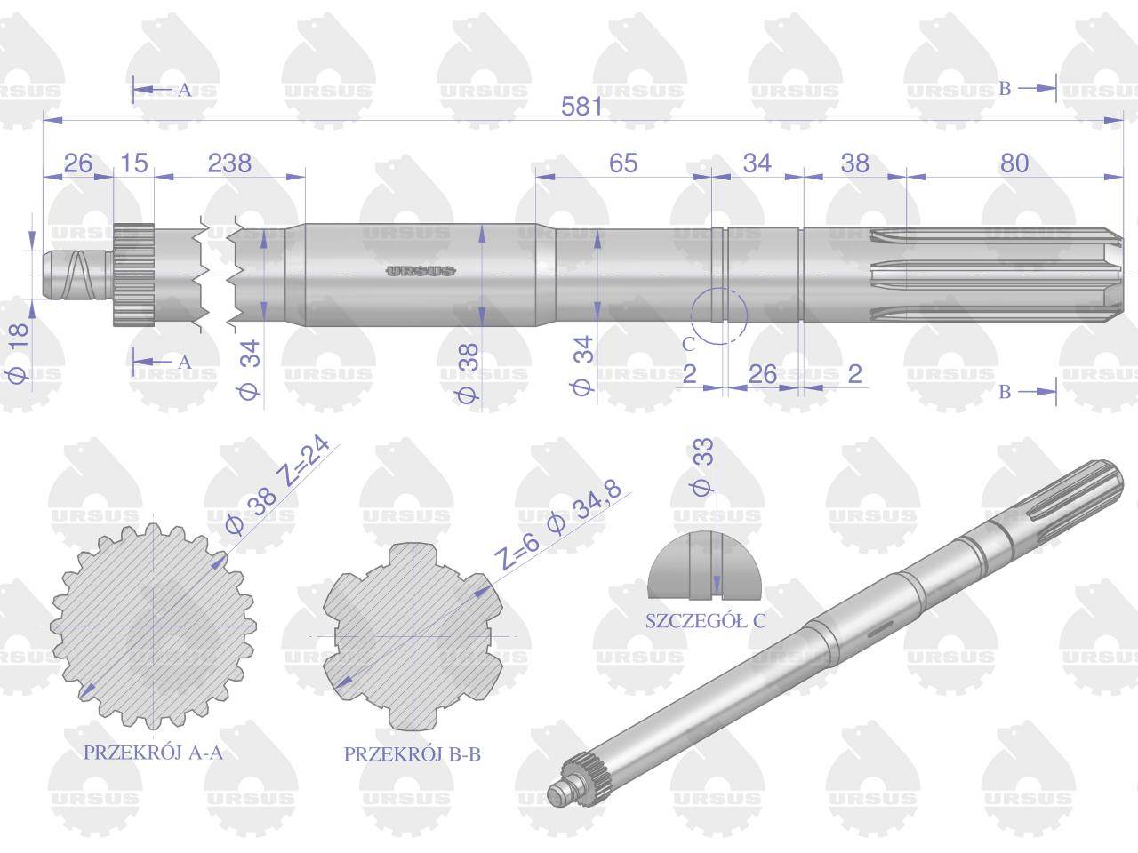 Wałek przekaźnika mocy ii wom c-360 oryginał ursus Wałek przekaźnika mocy ii wom c-360 oryginał ursus - obrazek 2