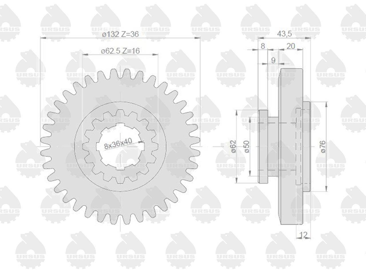Koło zębate trzeciego biegu i reduktora przesuwne c-330 oryginał ursus Koło zębate trzeciego biegu i reduktora przesuwne c-330 oryginał ursus - obrazek 3