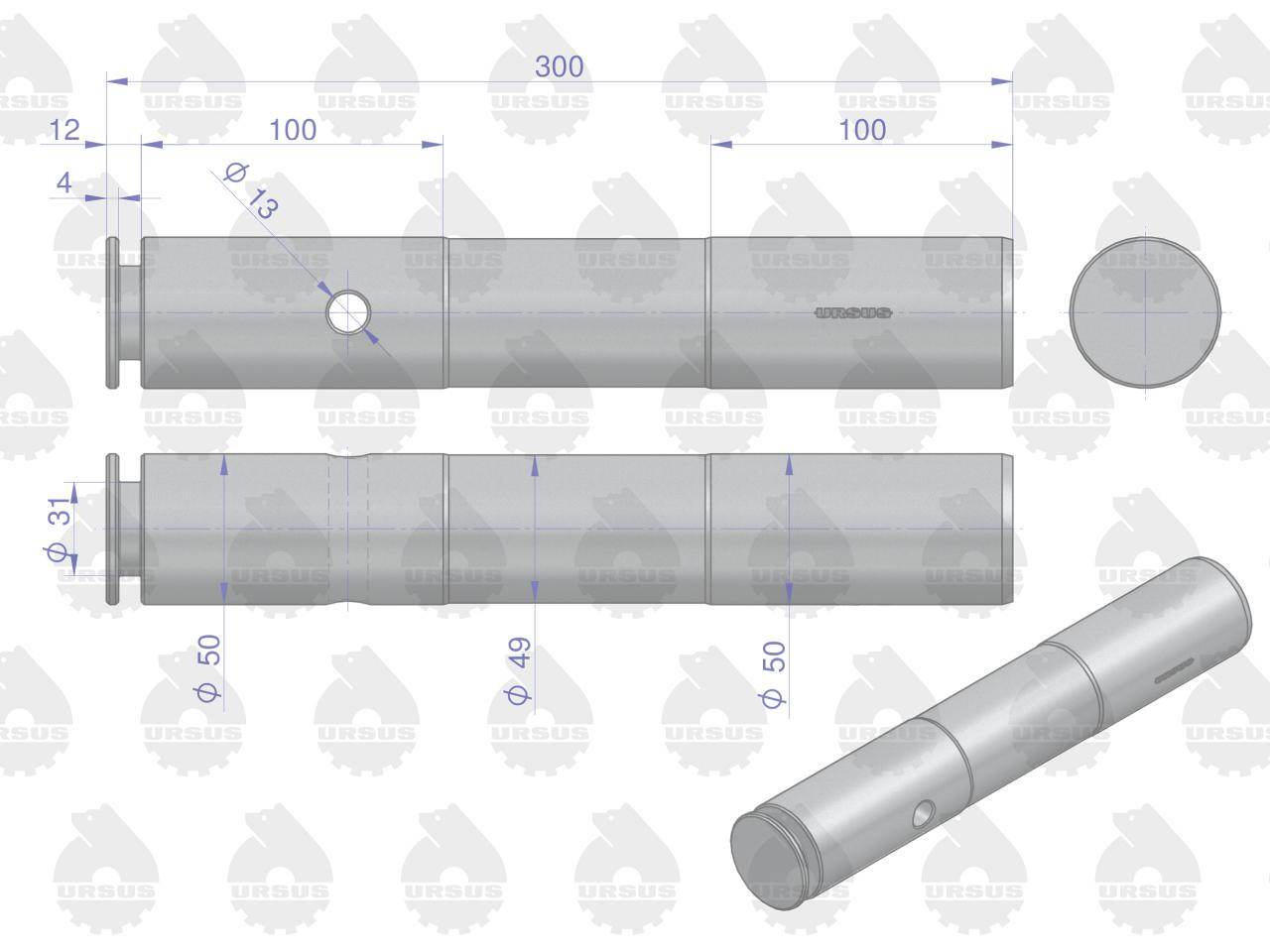Sworzeń osi płaskiej c-330/360 oryginał ursus Sworzeń osi płaskiej c-330/360 oryginał ursus - obrazek 3