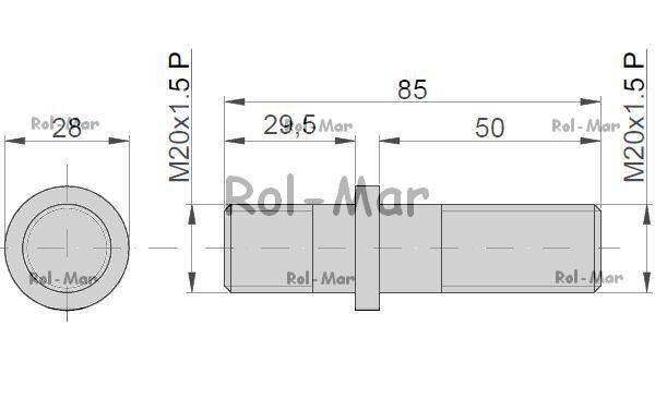 Śruba szpilka dwustronna m20x1,5p prawa d50 przyczepa Śruba szpilka dwustronna m20x1,5p prawa d50 przyczepa - obrazek 2