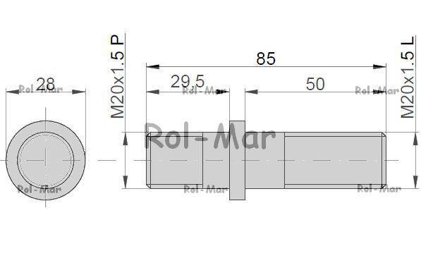 Śruba szpilka dwustronna m20x1,5l lewa d50 przyczepa Śruba szpilka dwustronna m20x1,5l lewa d50 przyczepa - obrazek 2
