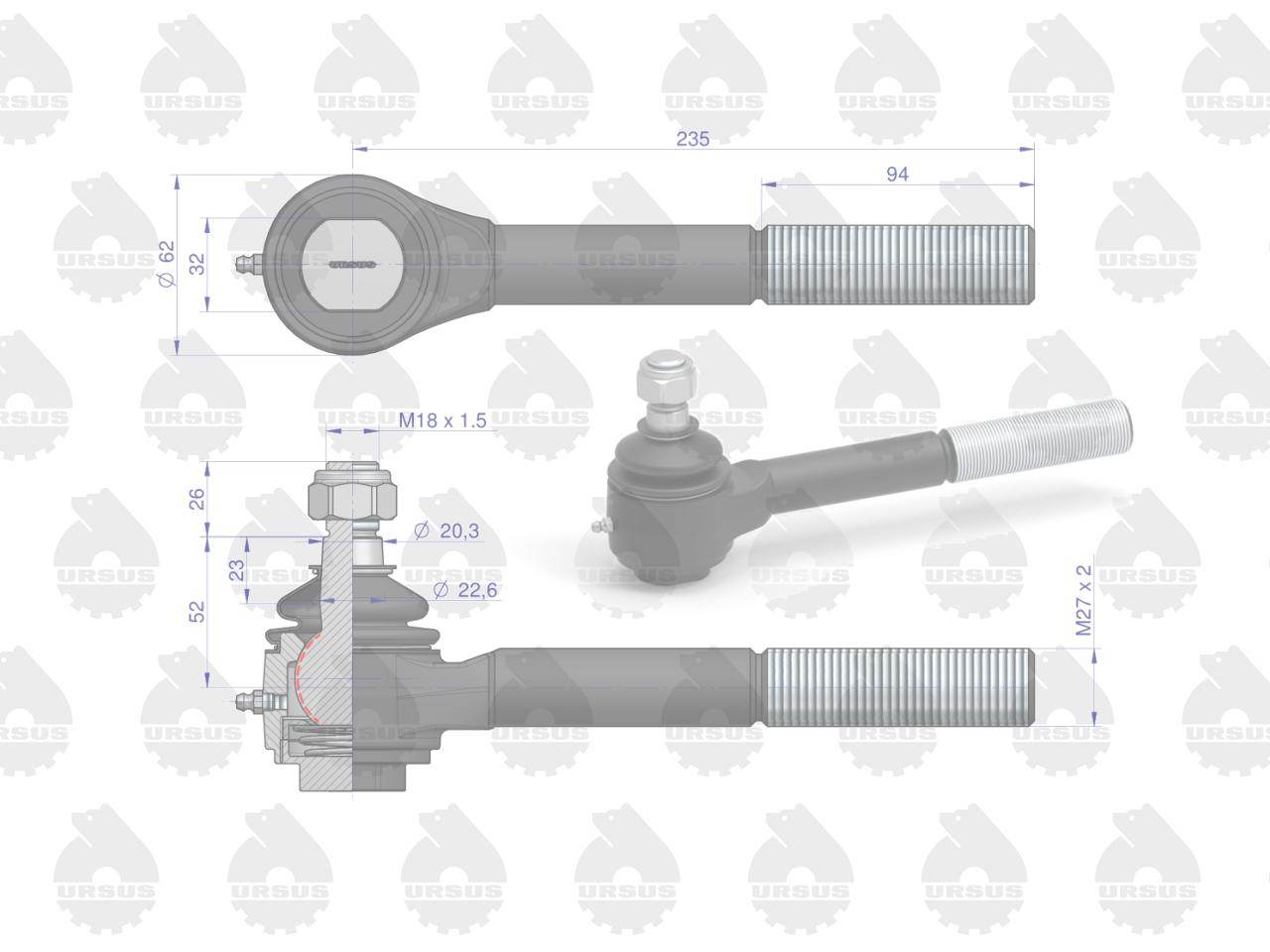 Przegub kulowy długi prawy gwintowany z nakrętką c-385 oryginał ursus Przegub kulowy długi prawy gwintowany z nakrętką c-385 oryginał ursus - obrazek 4