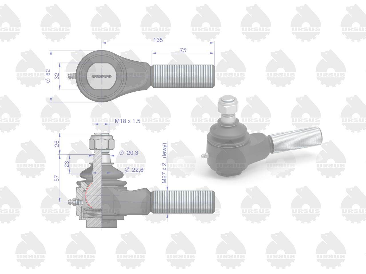 Przegub kulowy krótki lewy gwintowany z nakrętką 88221109 67453520 c-385 oryginał ursus Przegub kulowy krótki lewy gwintowany z nakrętką 88221109 67453520 c-385 oryginał ursus - obrazek 4