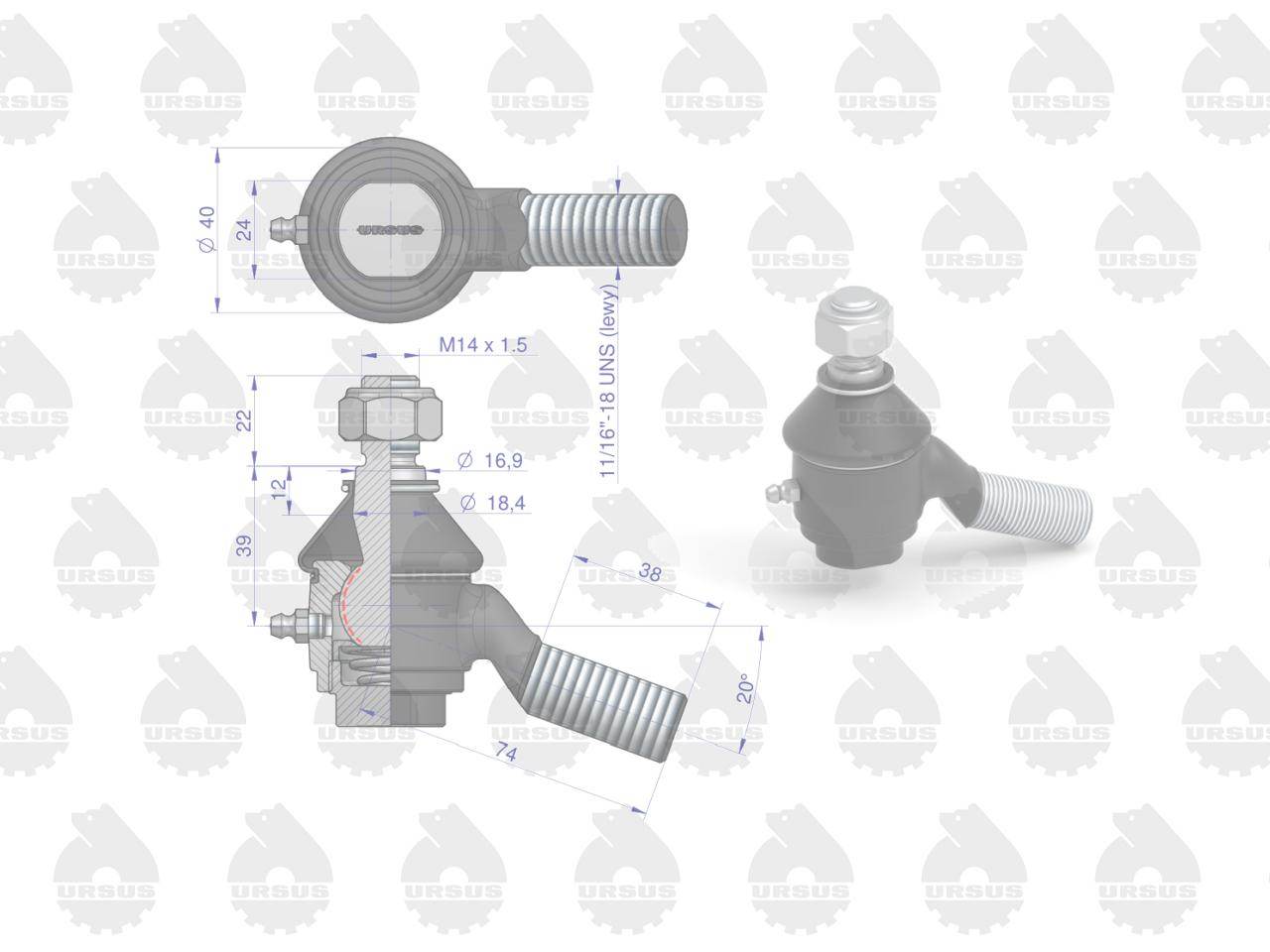 Przegub kulowy tylny gwintowany mf3 oryginał ursus Przegub kulowy tylny gwintowany mf3 oryginał ursus - obrazek 4
