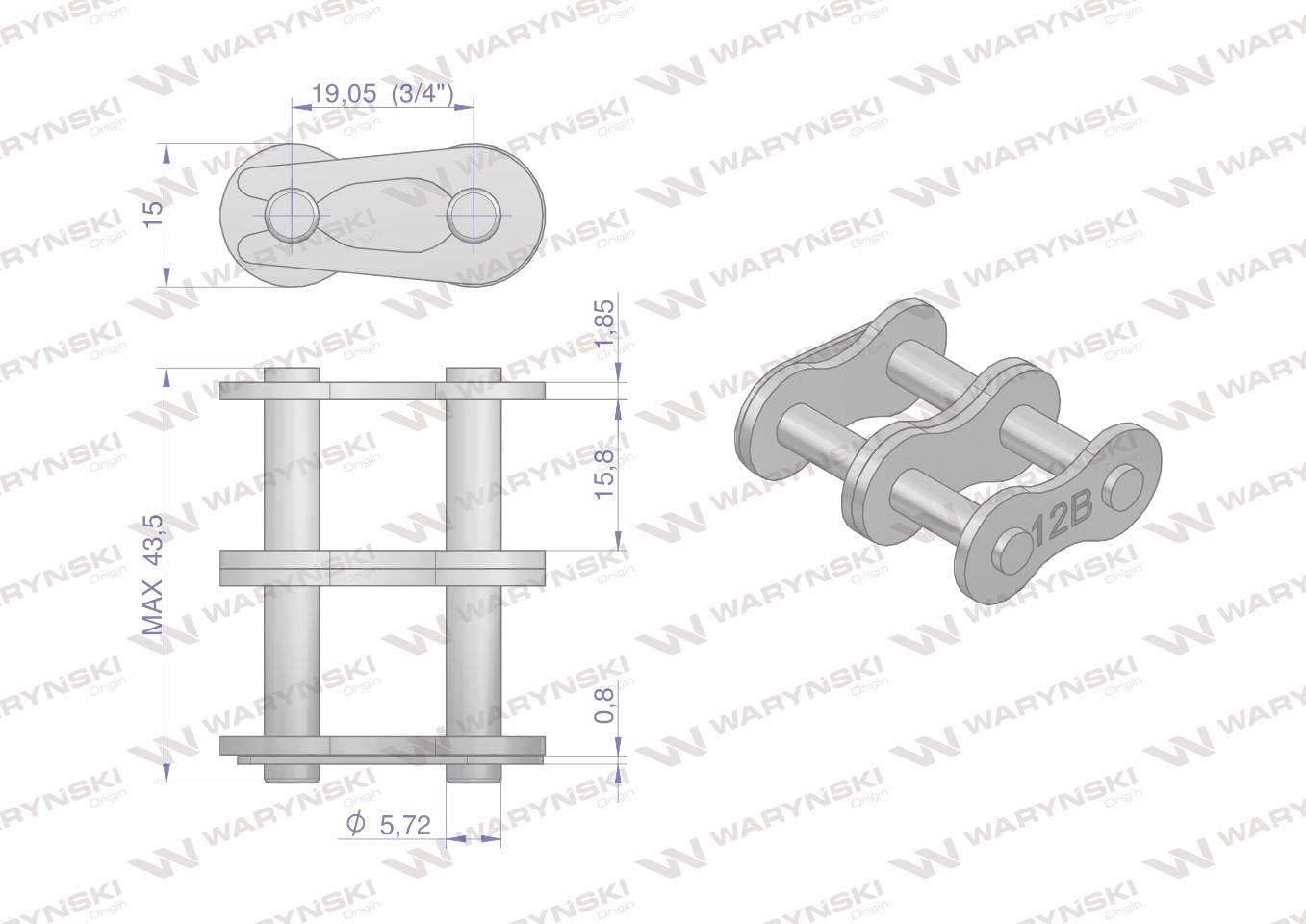 Zamek łańcucha 12b-2 r2 3/4 waryński 10szt Zamek łańcucha 12b-2 r2 3/4 waryński 10szt - obrazek 2