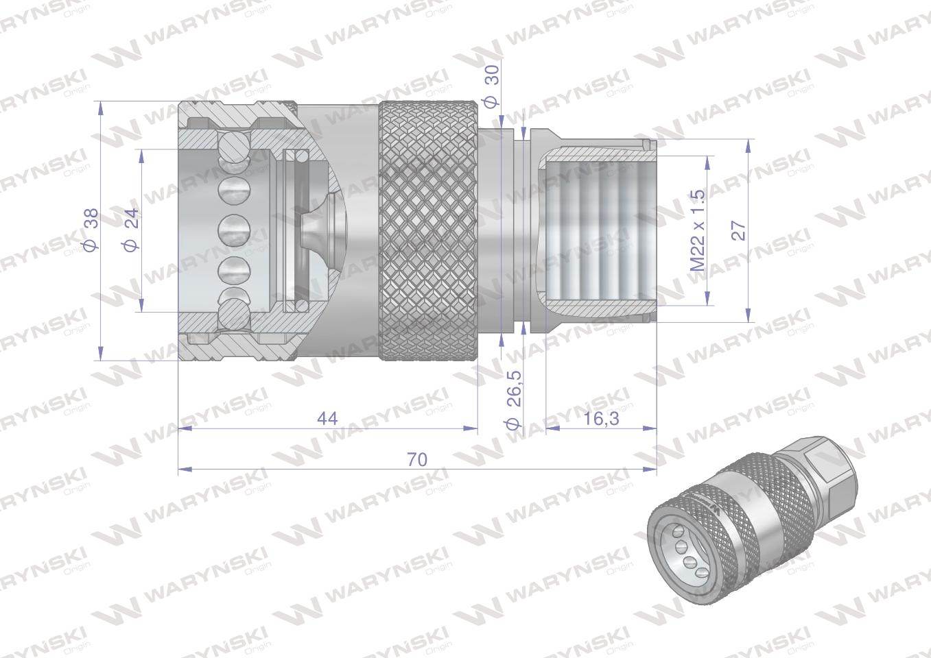 Szybkozłącze hydrauliczne gniazdo m22x1.5 gwint wewnętrzny euro push-pull iso 7241-a waryński Szybkozłącze hydrauliczne gniazdo m22x1.5 gwint wewnętrzny euro push-pull iso 7241-a waryński - obrazek 2