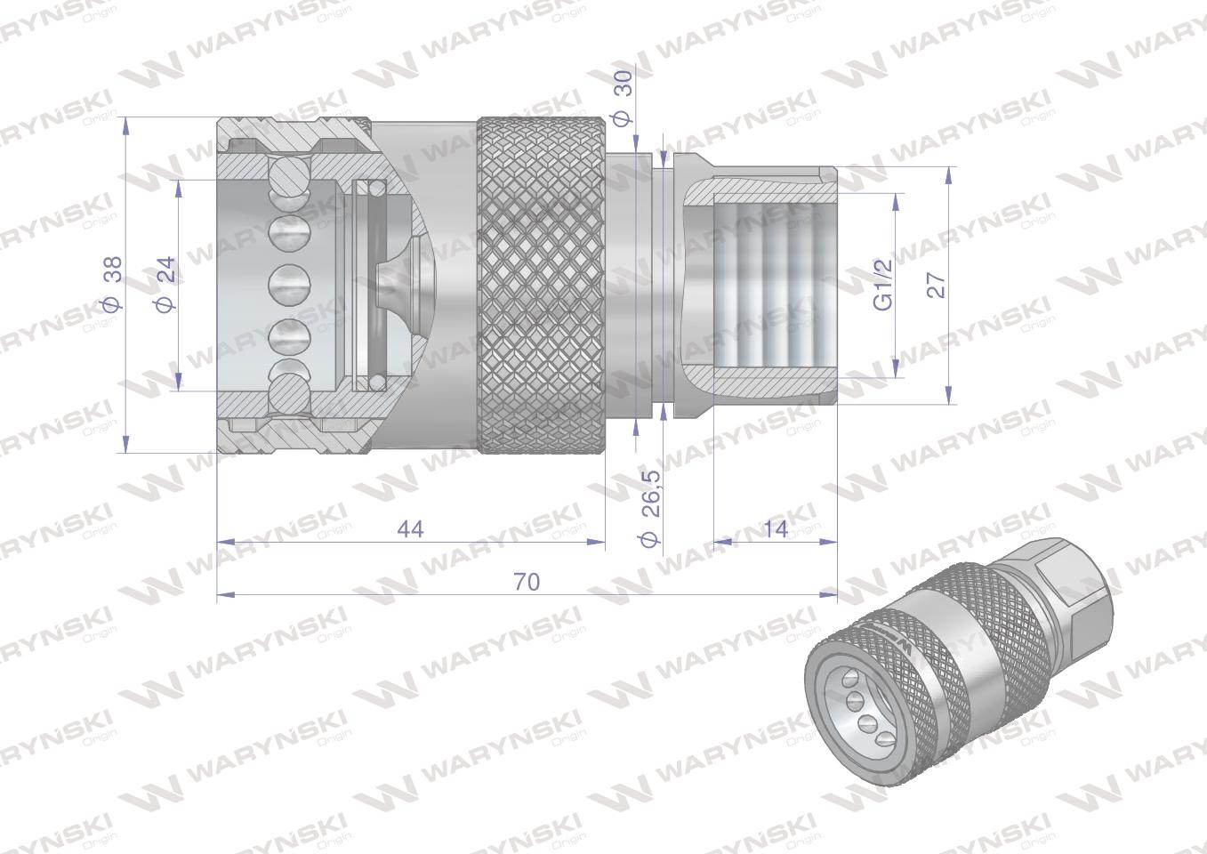 Szybkozłącze hydrauliczne gniazdo g1/2"bsp gwint wewnętrzny euro push-pull iso 7241-a waryński Szybkozłącze hydrauliczne gniazdo g1/2"bsp gwint wewnętrzny euro push-pull iso 7241-a waryński - obrazek 2