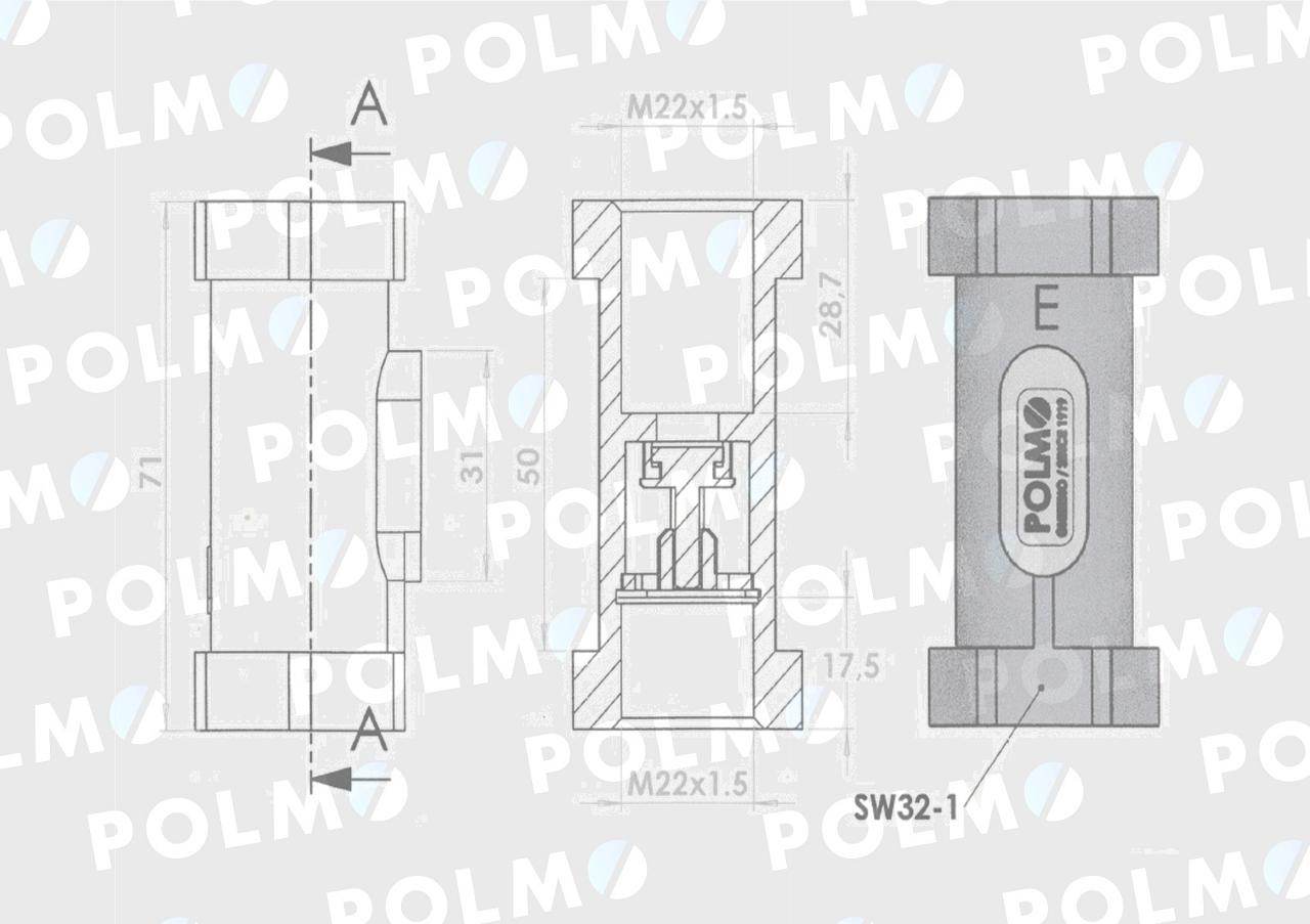 Zawór zwrotny odcinający prosty 22x1.5 gwint wewnętrzny max ciśnienie 22mpa polmo Zawór zwrotny odcinający prosty 22x1.5 gwint wewnętrzny max ciśnienie 22mpa polmo - obrazek 2