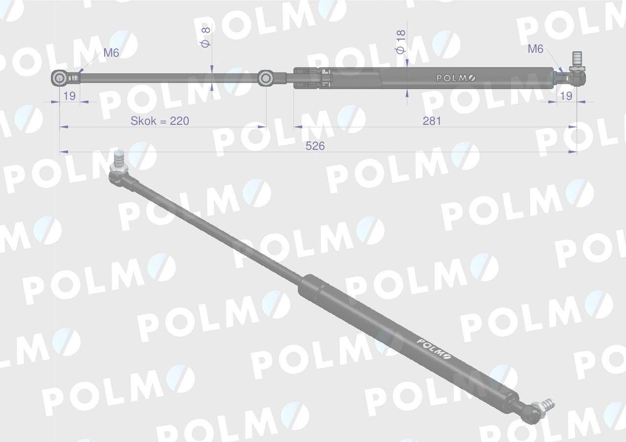 Siłownik szyby tylnej l max 526mm 10368917p zetor polmo Siłownik szyby tylnej l max 526mm 10368917p zetor polmo - obrazek 2