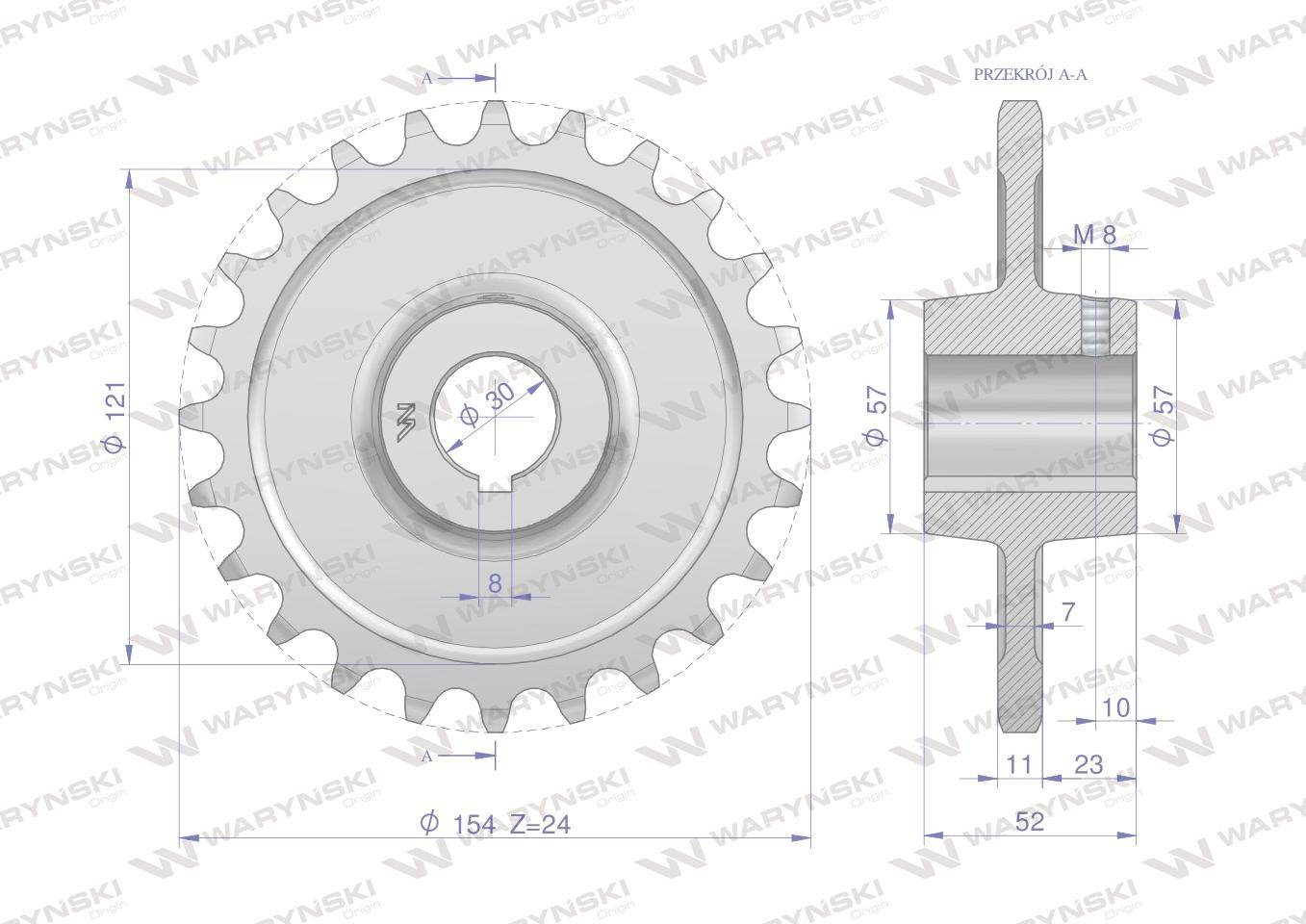 Koło łańcuchowe stalowe hartowane z-24 3/4" fi-30 rozrzutnik waryński Koło łańcuchowe stalowe hartowane z-24 3/4" fi-30 rozrzutnik waryński - obrazek 2