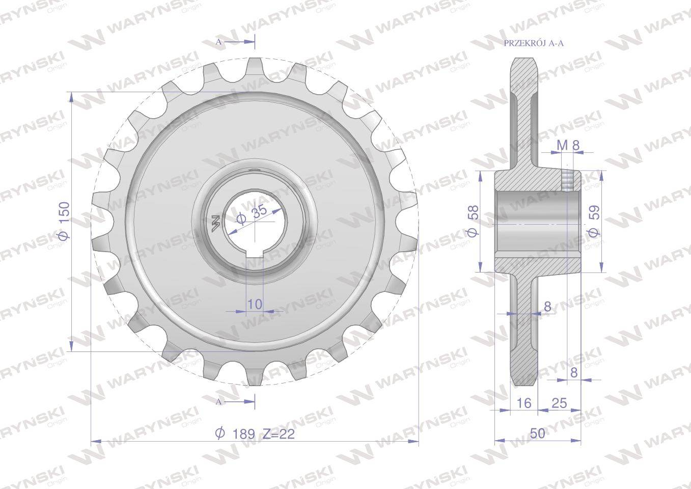 Koło łańcuchowe stalowe hartowane z-22 1" fi-35 rozrzutnik waryński Koło łańcuchowe stalowe hartowane z-22 1" fi-35 rozrzutnik waryński - obrazek 2