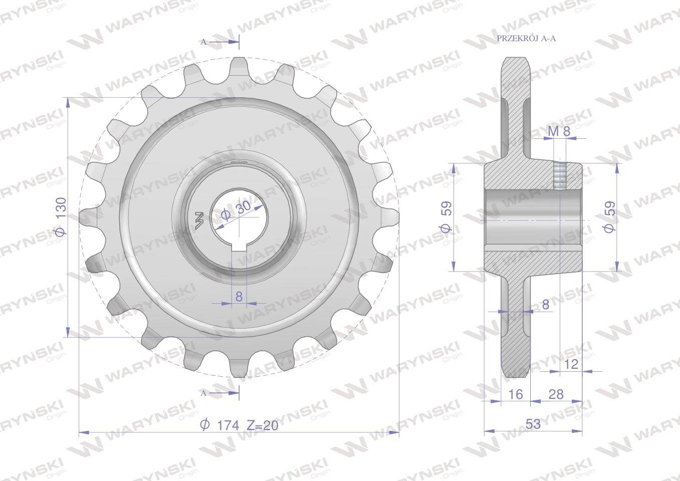 Koło łańcuchowe stalowe hartowane z-20 1" fi-30 rozrzutnik 2208050063 waryński Koło łańcuchowe stalowe hartowane z-20 1" fi-30 rozrzutnik 2208050063 waryński - obrazek 3