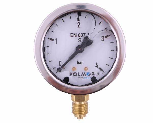 Manometr glicerynowy m63 0-4 bar dolne przyłącze g1/4" polmo Manometr glicerynowy m63 0-4 bar dolne przyłącze g1/4" polmo - obrazek 2