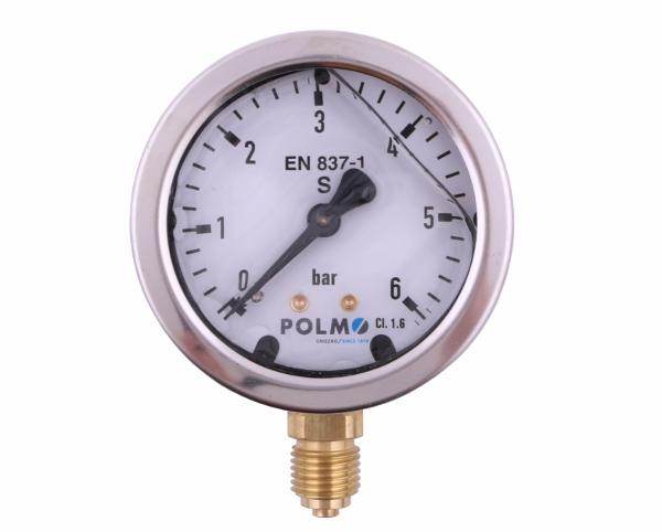 Manometr glicerynowy m63 0-6 bar dolne przyłącze g1/4" polmo Manometr glicerynowy m63 0-6 bar dolne przyłącze g1/4" polmo - obrazek 2