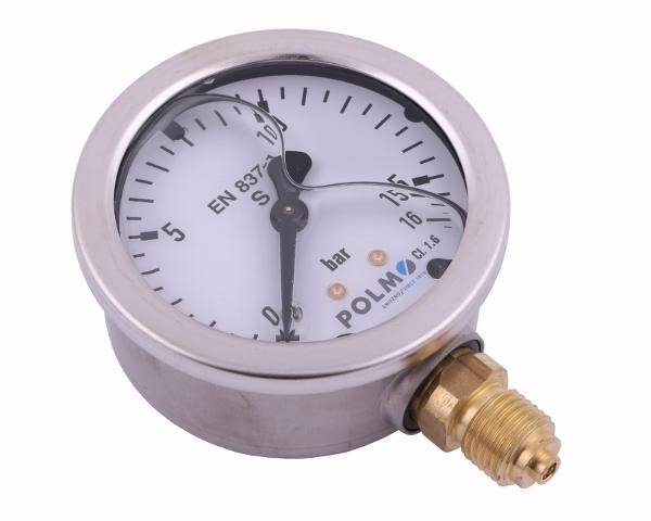 Manometr glicerynowy m63 0-16 bar dolne przyłącze g1/4" polmo