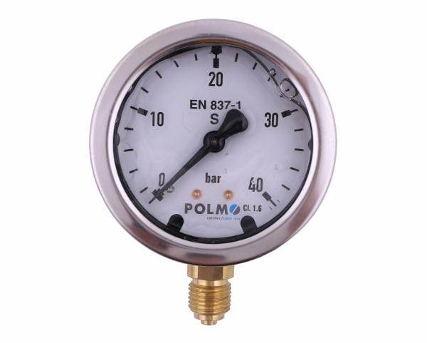 Manometr glicerynowy m63 0-40 bar dolne przyłącze g1/4" polmo Manometr glicerynowy m63 0-40 bar dolne przyłącze g1/4" polmo - obrazek 2