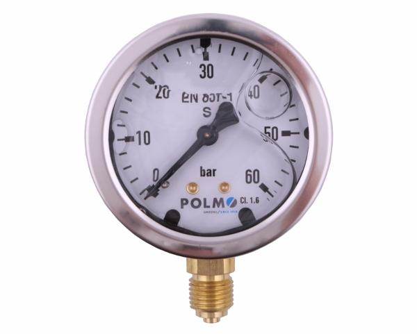 Manometr glicerynowy m63 0-60 bar dolne przyłącze g1/4" polmo Manometr glicerynowy m63 0-60 bar dolne przyłącze g1/4" polmo - obrazek 2