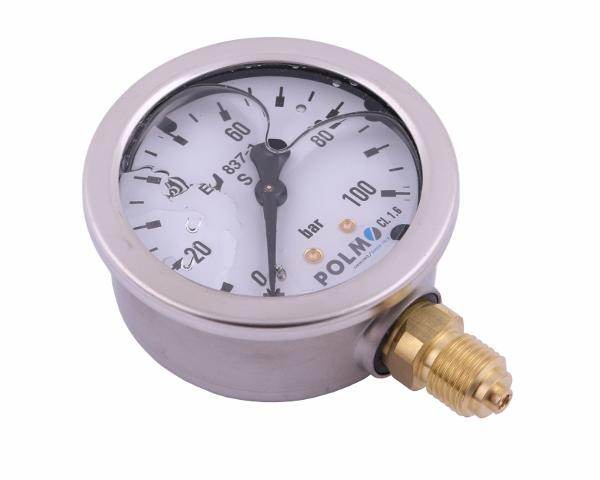 Manometr glicerynowy m63 0-100 bar dolne przyłącze g1/4" polmo