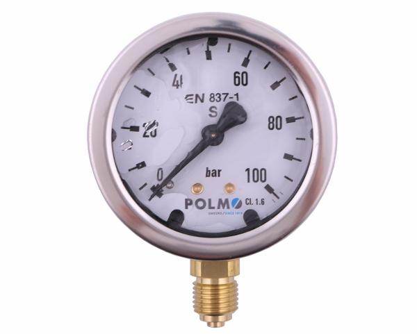 Manometr glicerynowy m63 0-100 bar dolne przyłącze g1/4" polmo Manometr glicerynowy m63 0-100 bar dolne przyłącze g1/4" polmo - obrazek 2
