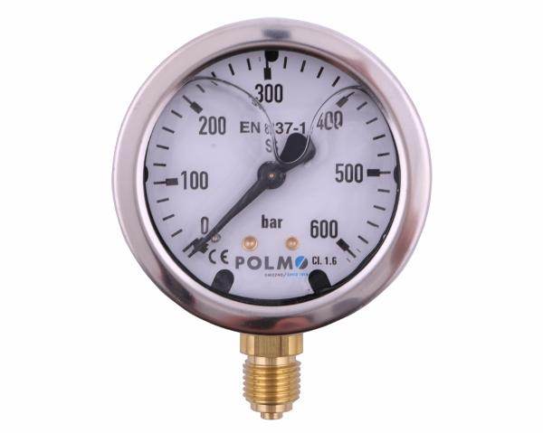 Manometr glicerynowy m63 0-600 bar dolne przyłącze g1/4" polmo Manometr glicerynowy m63 0-600 bar dolne przyłącze g1/4" polmo - obrazek 2