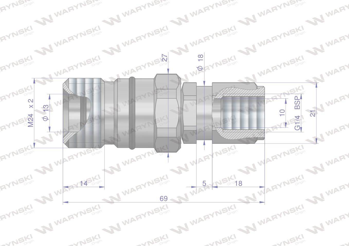 Szybkozłącze hydrauliczne skręcane gniazdo g1/4"bsp gwint wewnętrzny 350bar waryński Szybkozłącze hydrauliczne skręcane gniazdo g1/4"bsp gwint wewnętrzny 350bar waryński - obrazek 2