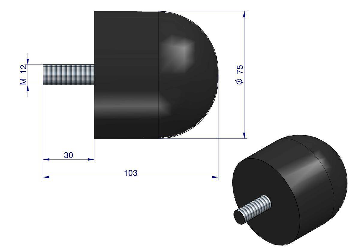 Resor odbój gumowy śruba m12 wysokość 74mm nr-192 przyczepa Resor odbój gumowy śruba m12 wysokość 74mm nr-192 przyczepa - obrazek 2
