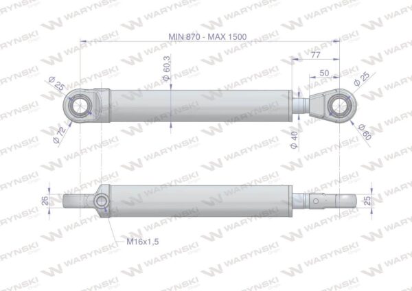 Cylinder hydrauliczny siłownik jednostronny 7210120051 cn2f-40/630z+u tur 1.2 waryński - obrazek 3