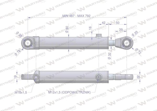 Cylinder hydrauliczny siłownik jednostronny pomocniczy podnośnika 86409904 smt 2.50/32/305 86409906 c-385 waryński - obrazek 2