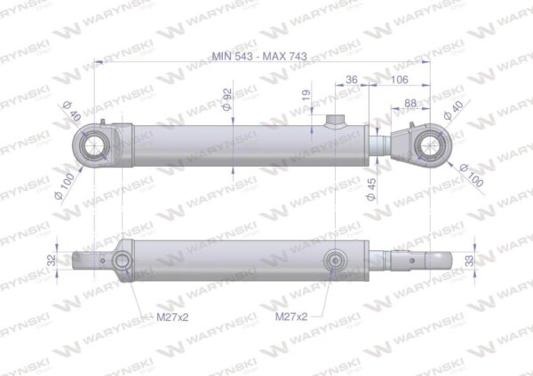 Cylinder hydrauliczny siłownik dwustronny 7214095071 cj2f-80/45/200zn cyklop chwytak waryński - obrazek 2