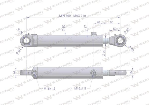 Cylinder hydrauliczny siłownik dwustronny wysuwu motowideł 5040995390 cj2f16/40/22/250z 5040995130 bizon waryński - obrazek 2