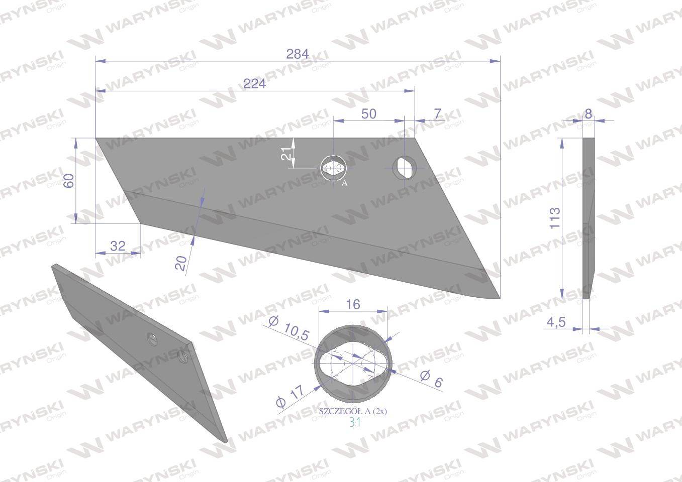 Lemiesz agregatu podorywkowego prawy 260mm/2-otwory 925361 gruber typ brodnica rau uniwersalne waryński Lemiesz agregatu podorywkowego prawy 260mm/2-otwory 925361 gruber typ brodnica rau uniwersalne waryński - obrazek 2
