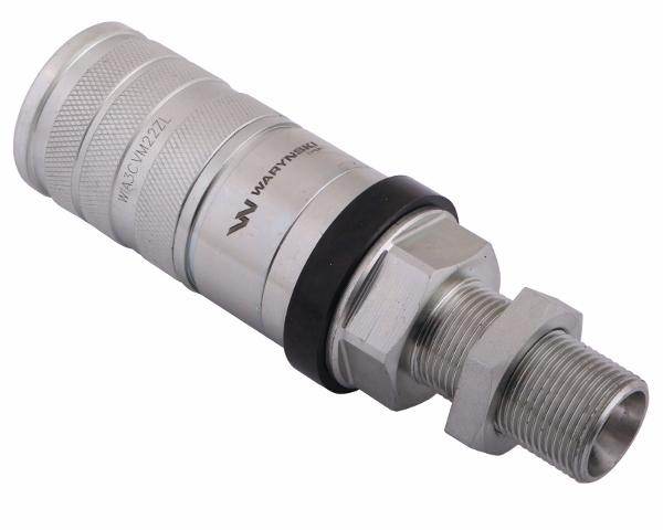 Szybkozłącze hydrauliczne zrywalne seria wia3cv 3cfpv 68 l/min gniazdo long m22x1.5 gwint zewnętrzny euro push-pull iso 7241-a waryński