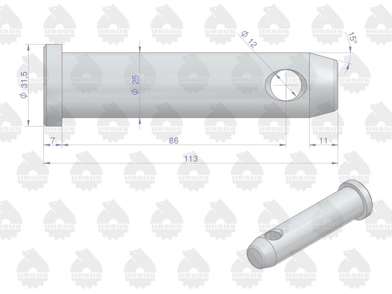 Sworzeń wspornika haka zaczepu dolnego mf oryginał ursus Sworzeń wspornika haka zaczepu dolnego mf oryginał ursus - obrazek 2