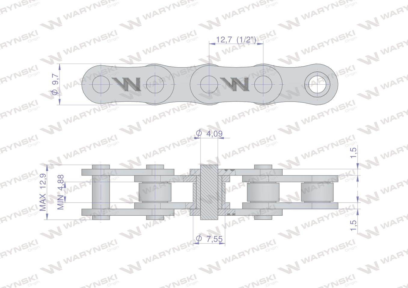 Łańcuch 083-1 r1 1/2x3/16 5 m siewnik kukurydzy waryński Łańcuch 083-1 r1 1/2x3/16 5 m siewnik kukurydzy waryński - obrazek 2