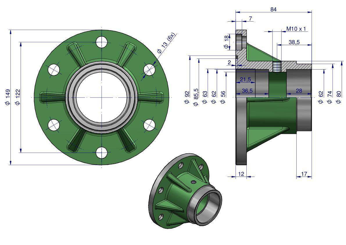 Piasta talerza agregatu 6-otworowa płaska łożyska stożkowe 1861020011 Piasta talerza agregatu 6-otworowa płaska łożyska stożkowe 1861020011 - obrazek 2