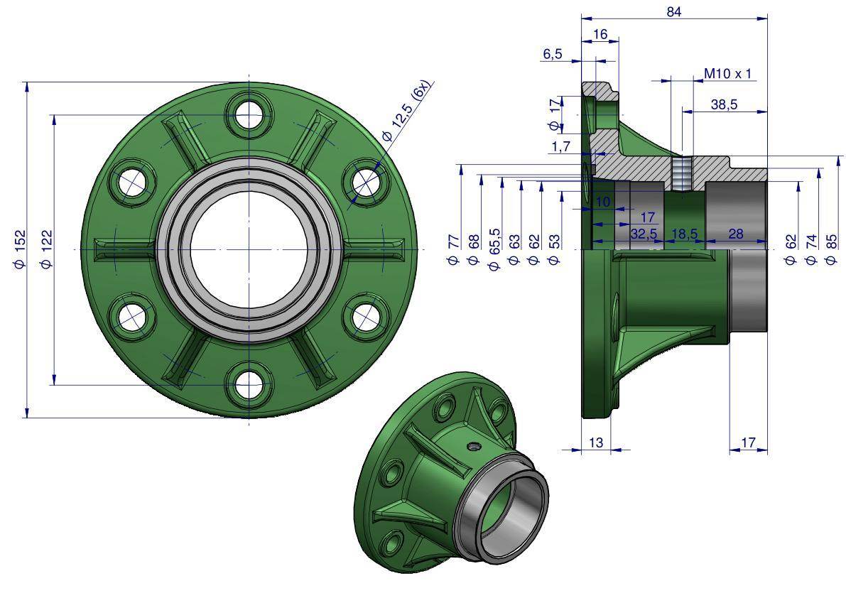 Piasta talerza agregatu 6-otworowa wklęsła łożyska stożkowe 1861020010 Piasta talerza agregatu 6-otworowa wklęsła łożyska stożkowe 1861020010 - obrazek 2