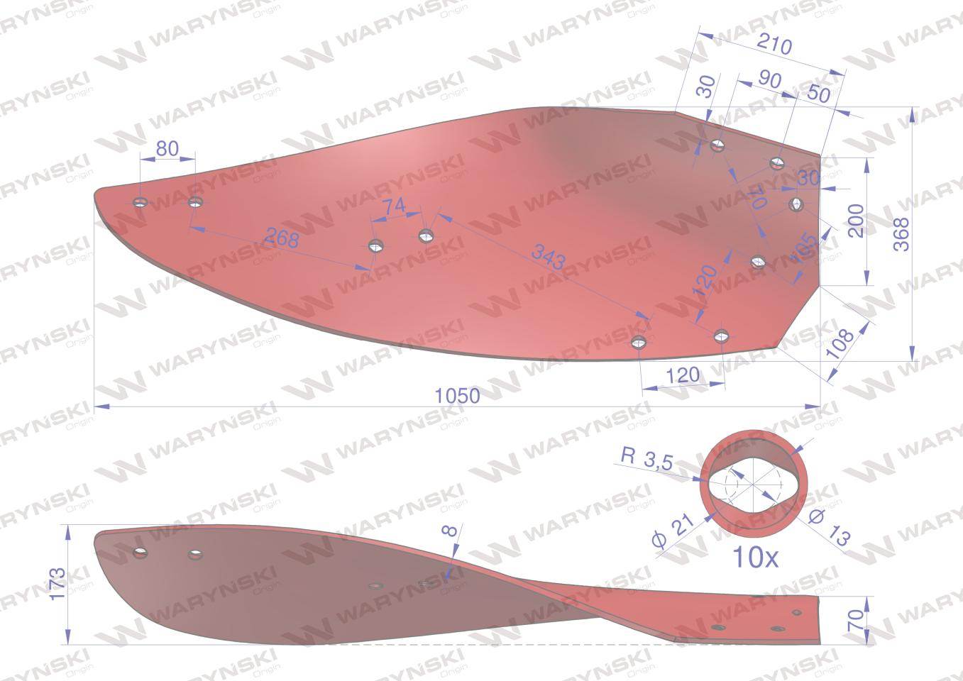 Skrzydło odkładni lewe 14-16" korpus nr.3 kverneland stal borowa waryński Skrzydło odkładni lewe 14-16" korpus nr.3 kverneland stal borowa waryński - obrazek 2
