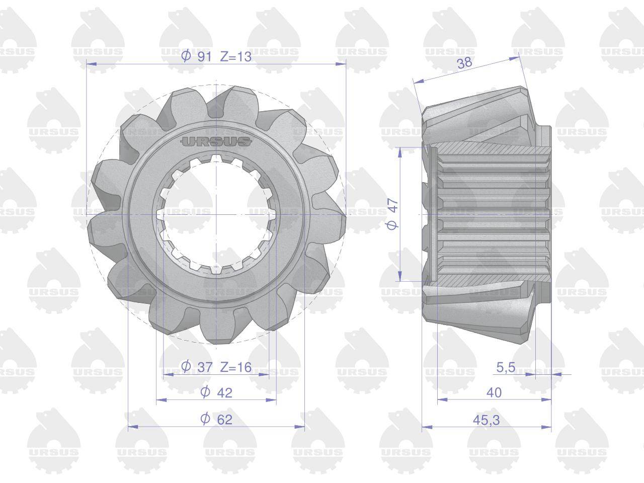 Para kół ataku 46625070 zetor c-360 nity fi-8 ząb skośny oryginał ursus Para kół ataku 46625070 zetor c-360 nity fi-8 ząb skośny oryginał ursus - obrazek 3