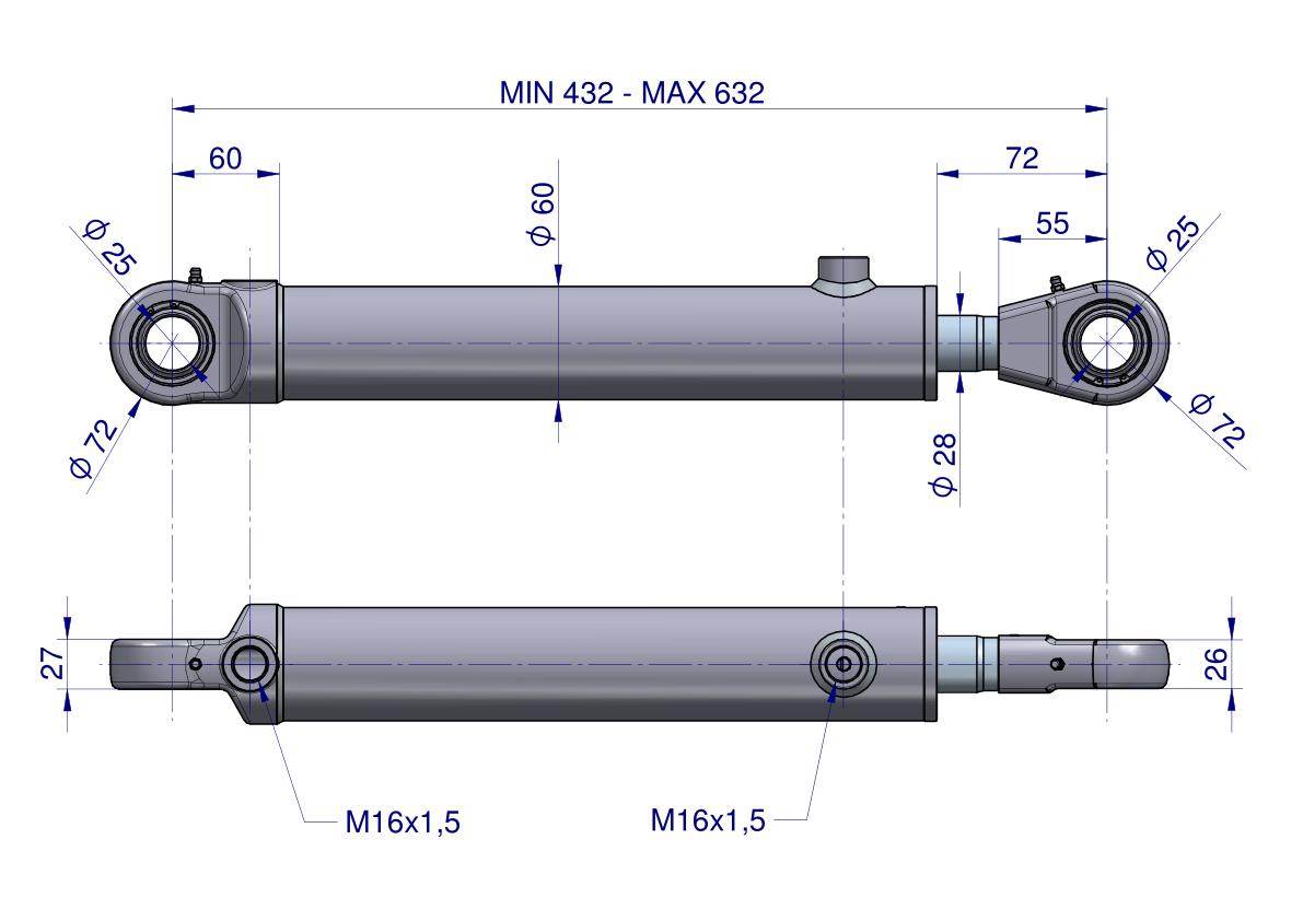 Cylinder hydrauliczny siłownik cjf-50/28/200 sworzeń 25mm krokodyl tur Cylinder hydrauliczny siłownik cjf-50/28/200 sworzeń 25mm krokodyl tur - obrazek 2