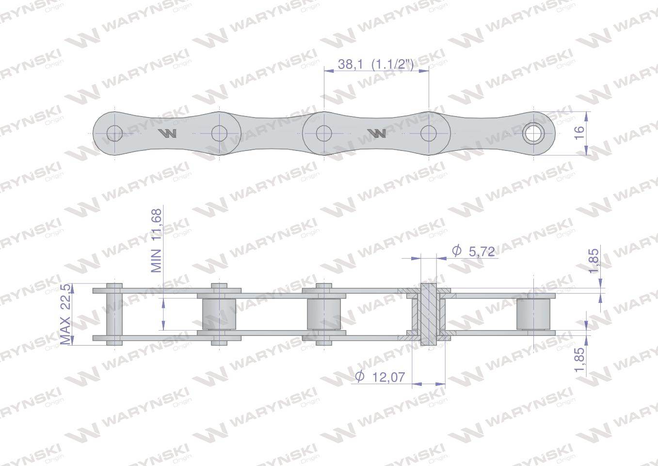 Łańcuch rolkowy 212b r1 1.1/2 5 m waryński Łańcuch rolkowy 212b r1 1.1/2 5 m waryński - obrazek 2