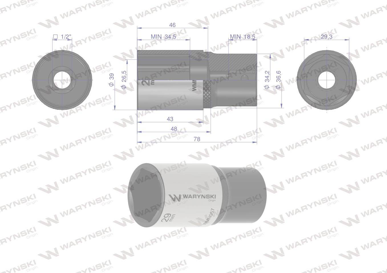 Nasadka sześciokątna 1/2" 29mm długa crv50bv30 din 3124 waryński Nasadka sześciokątna 1/2" 29mm długa crv50bv30 din 3124 waryński - obrazek 3