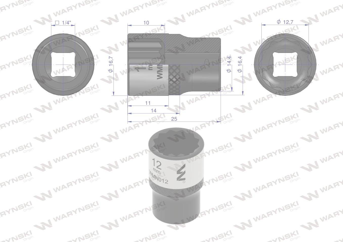 Nasadka dwunastokątna 1/4" 12mm crv50bv30 din 3124 waryński Nasadka dwunastokątna 1/4" 12mm crv50bv30 din 3124 waryński - obrazek 4