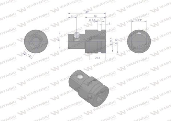 Adapter do nasadek udarowych 1/2" f)x3/4" m crmo waryński - obrazek 3